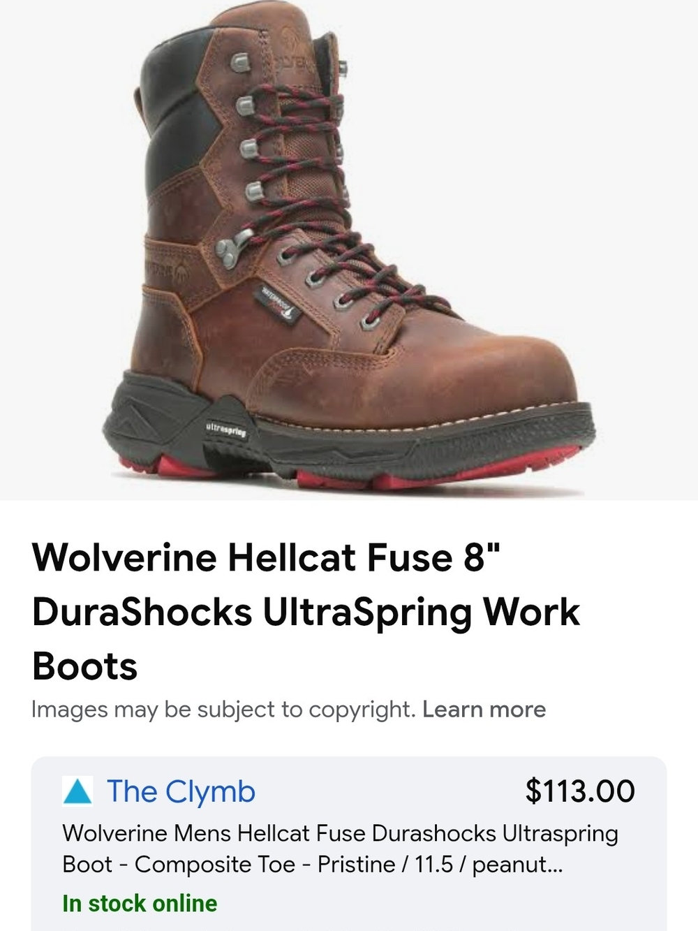 Wolverine Hellcat Fuse 8" DuraShocks UltraSpring Work Boot - Brown